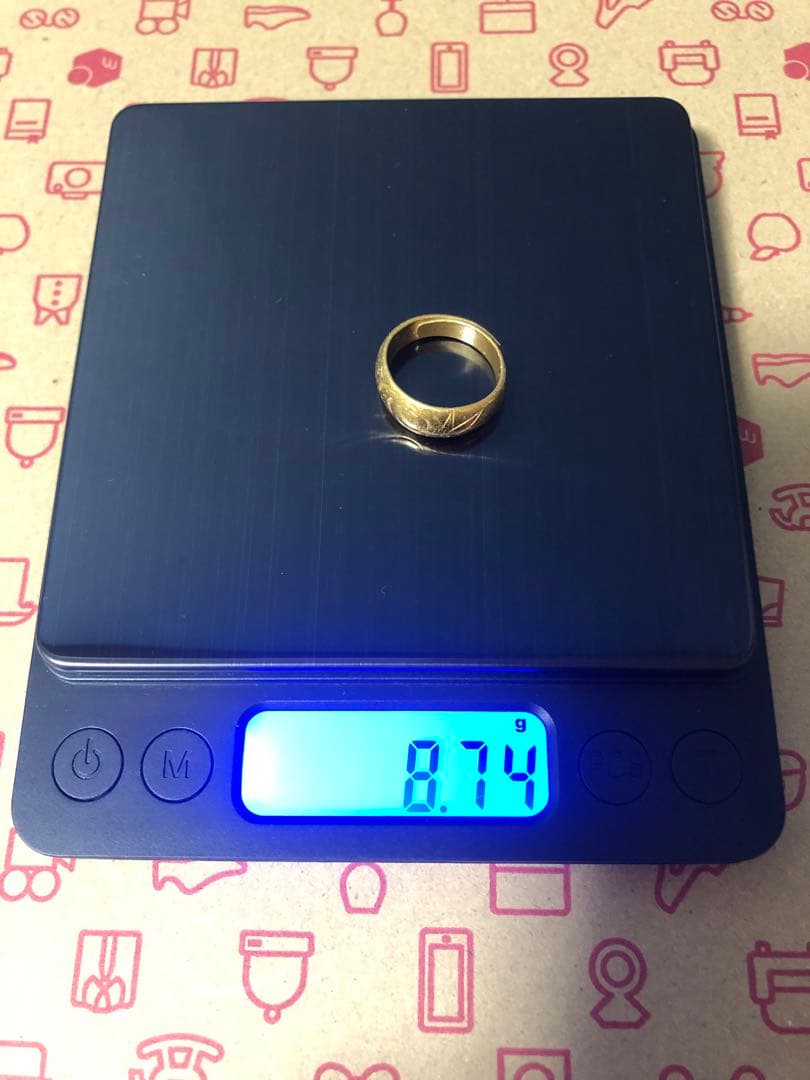 純金　Ｋ24 指輪　甲丸リング　和柄