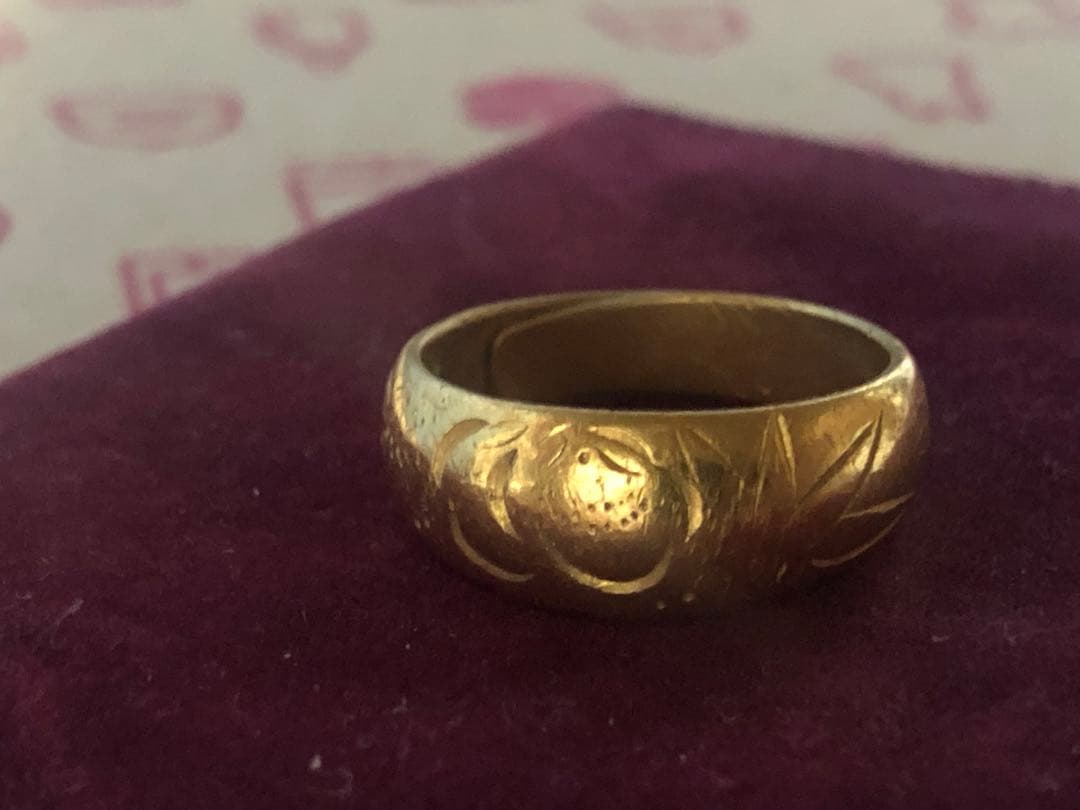 純金　Ｋ24 指輪　甲丸リング　和柄