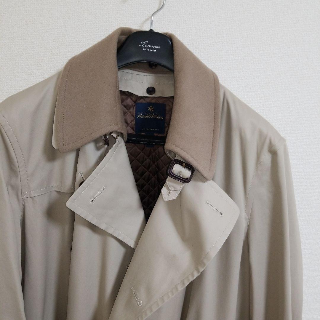 美品◎ブルックスブラザーズ ロングトレンチコート48ベージュ カシミヤ混ライナー