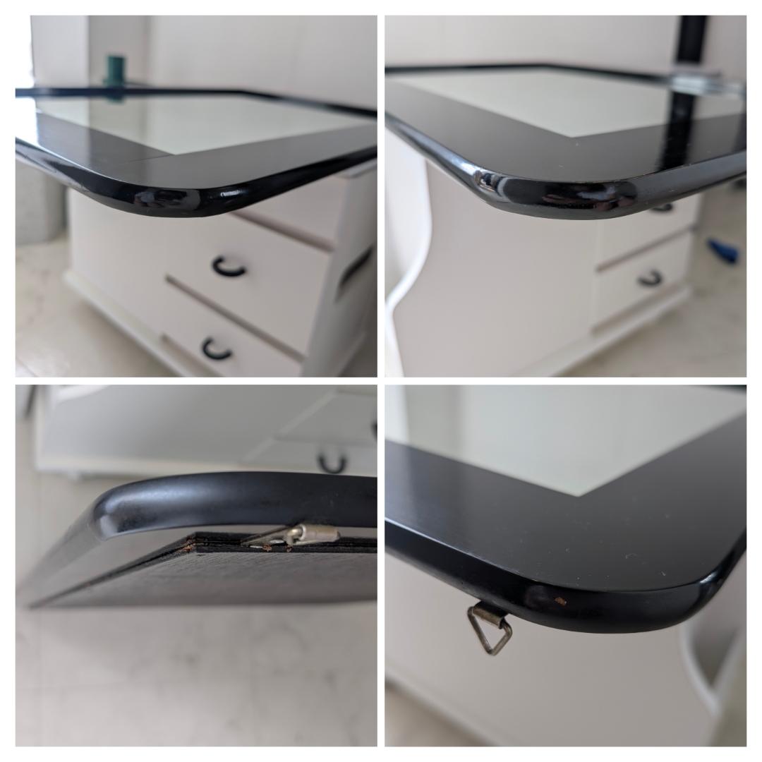 角丸フレーム ブラック ウォールミラー 立て掛け鏡 ビンテージ スペースエイジ