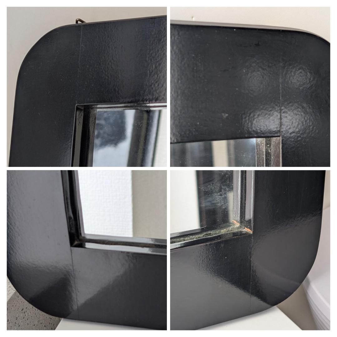 角丸フレーム ブラック ウォールミラー 立て掛け鏡 ビンテージ スペースエイジ