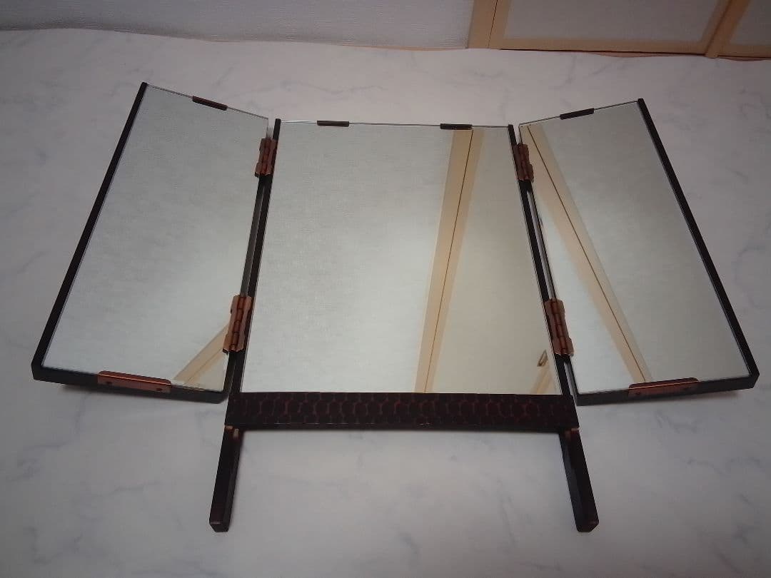 鎌倉彫 鏡台 三面鏡 木製 牡丹 アンティーク 昭和レトロ 和風 ドレッサー