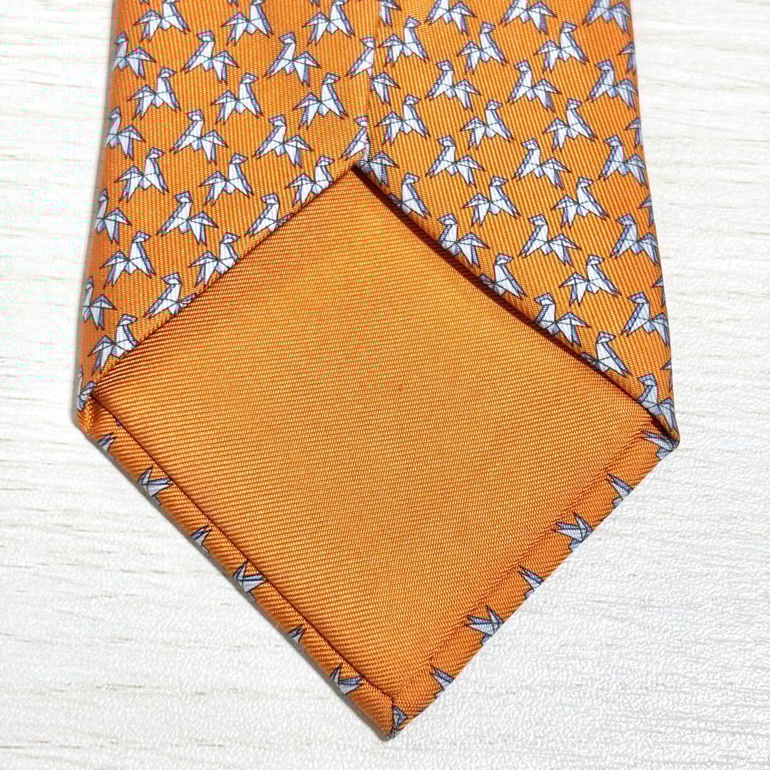 HERMES エルメス オレンジ かわいい 遊び心 折り紙 馬 シルク ネクタイ