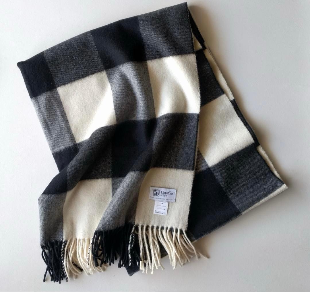 【国内正規品】ジョンストンズ　カシミア100% 大判ストール　ブロックチェック