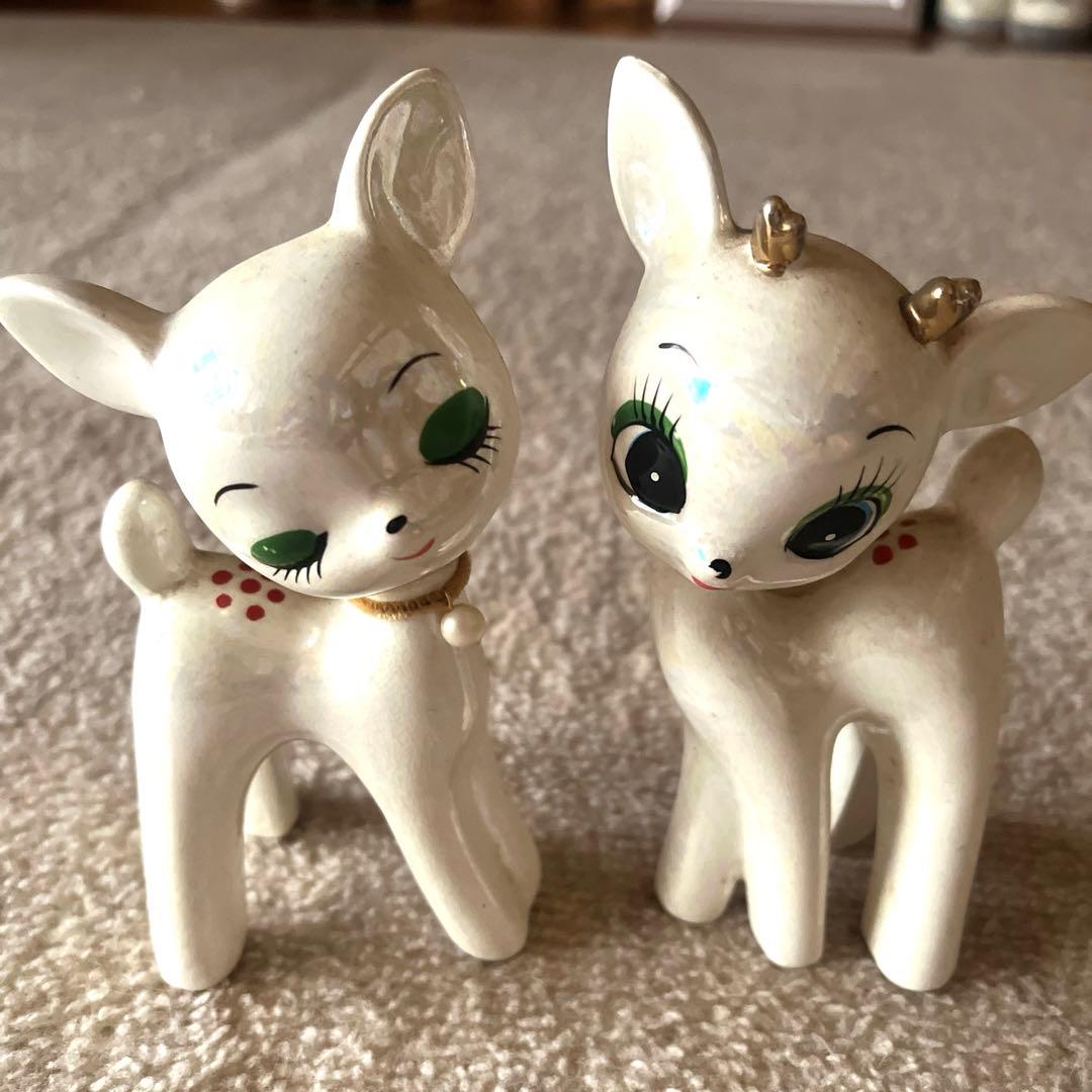 昭和レトロ バンビ 鹿 陶器 1960年代ホワイトパールセラミック陶器