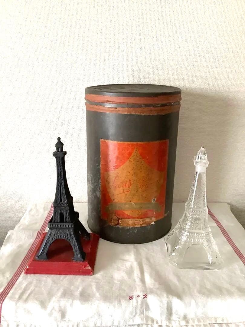 アンティーク　エッフェル塔　3点セット　ティン缶　アイアン　ガラス　パリ