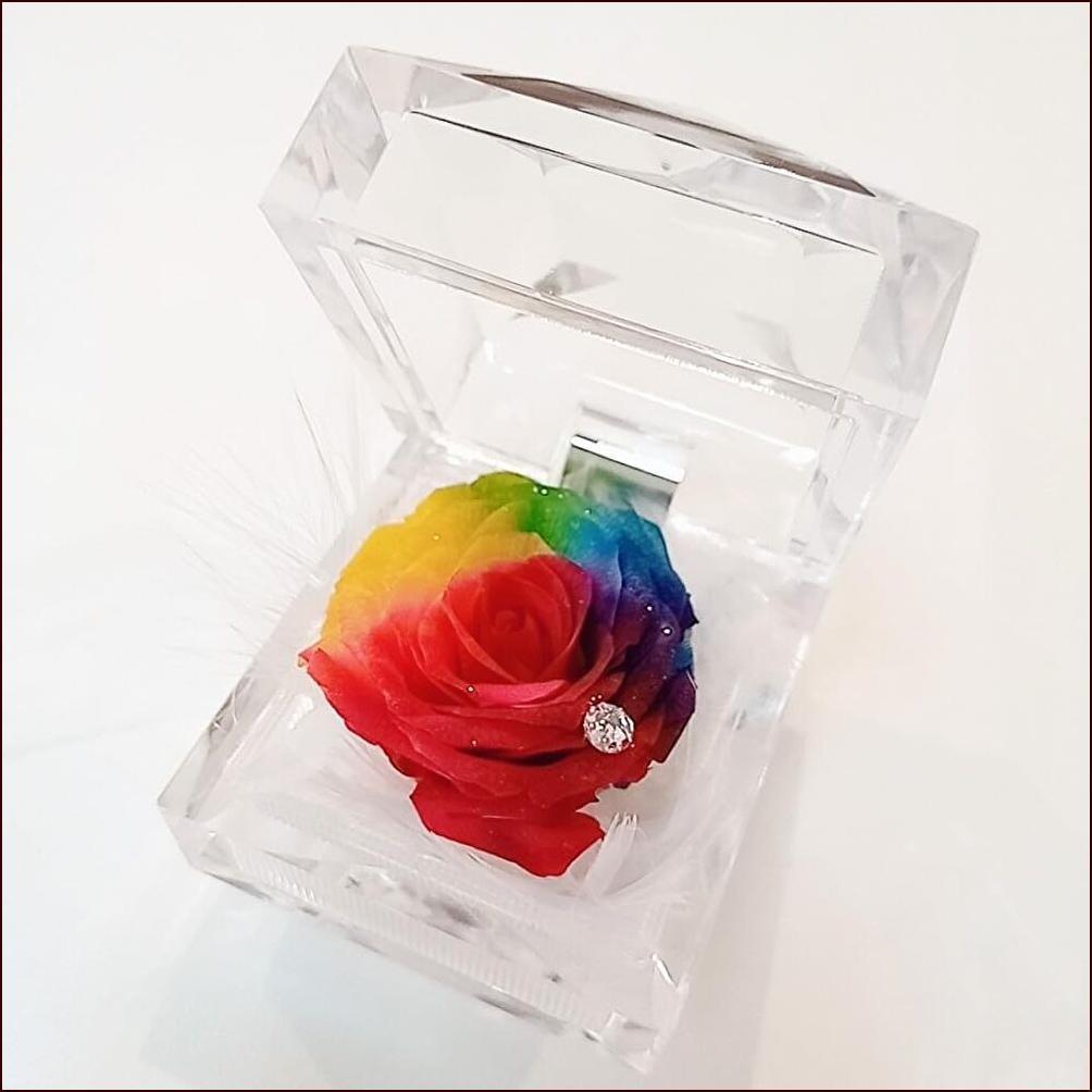 プリザーブドフラワー ダイヤモンドジュエリー レインボーローズ
