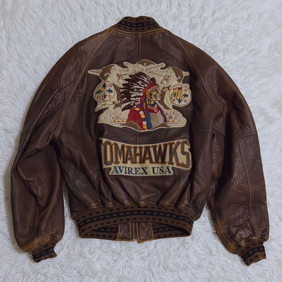 旧タグ ヴィンテージ AVIREX レザースタジャン トマホークス Lサイズ