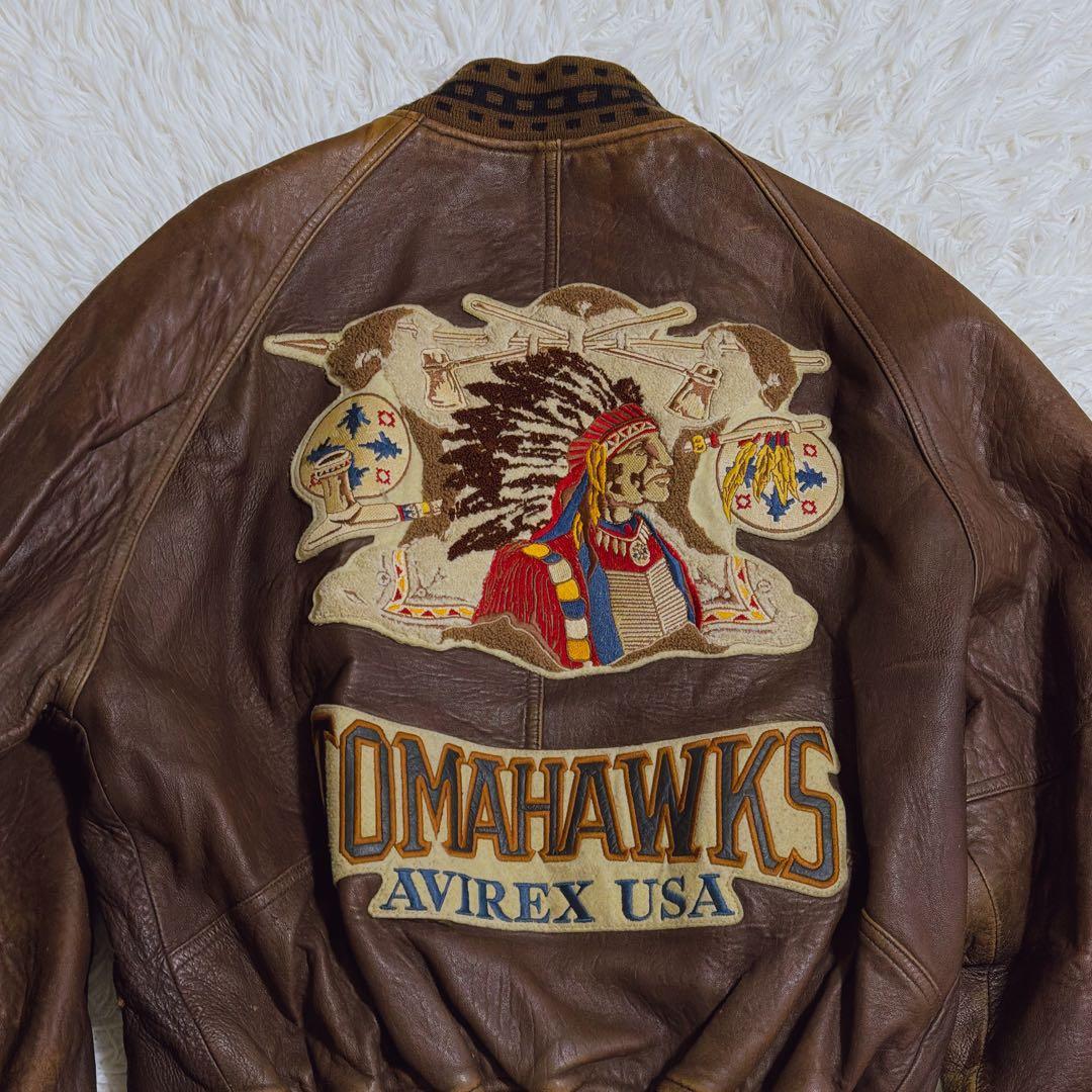 旧タグ ヴィンテージ AVIREX レザースタジャン トマホークス Lサイズ