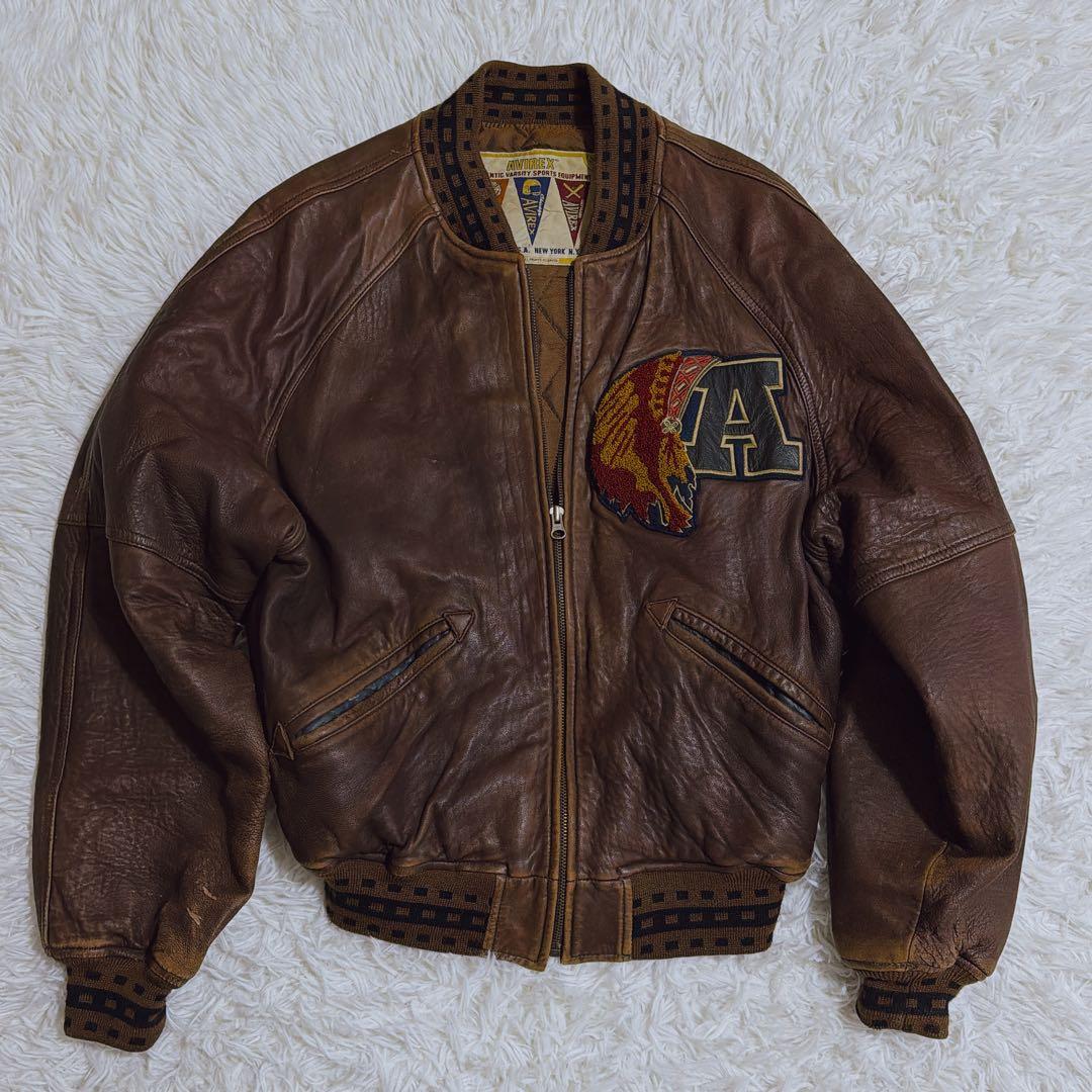 旧タグ ヴィンテージ AVIREX レザースタジャン トマホークス Lサイズ