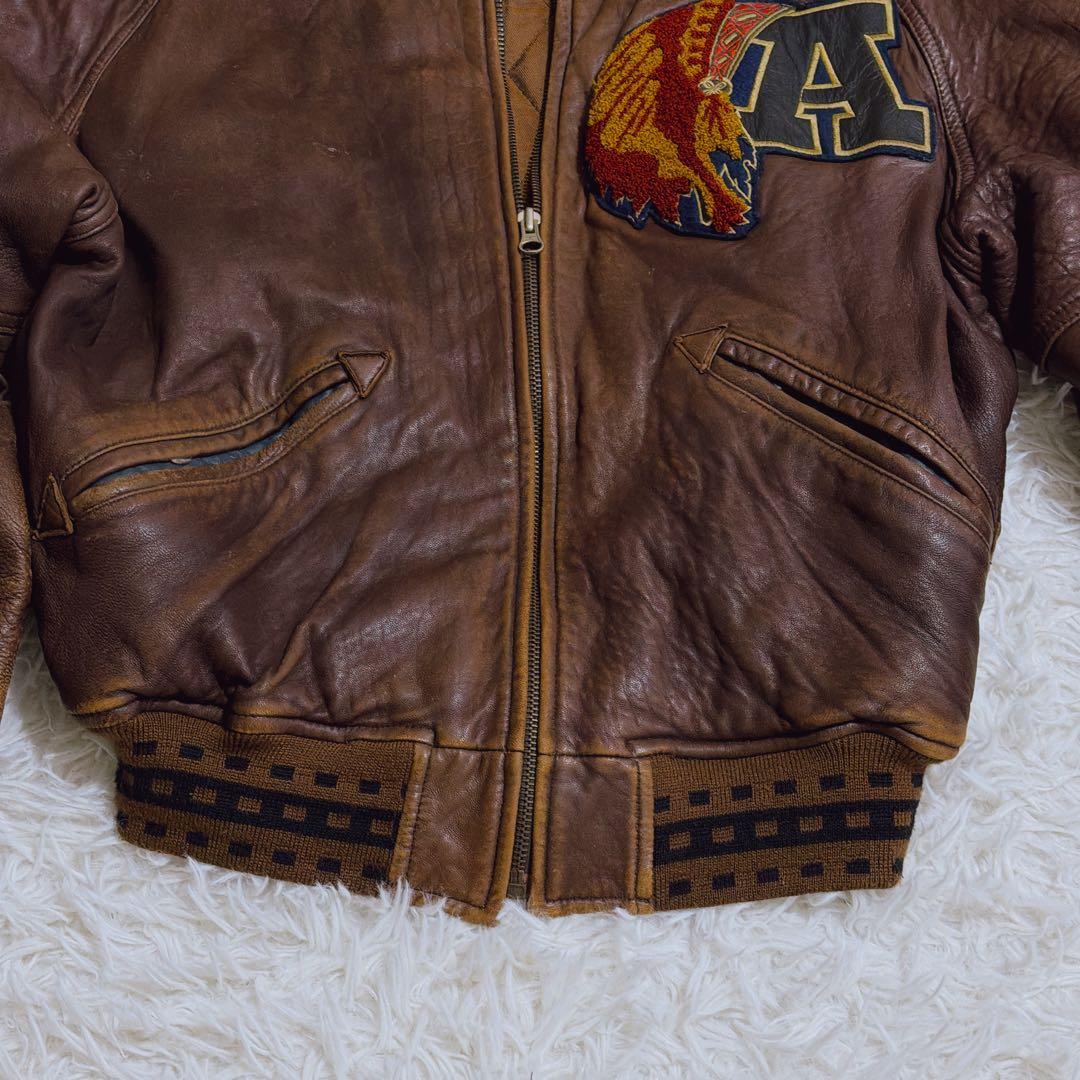 旧タグ ヴィンテージ AVIREX レザースタジャン トマホークス Lサイズ
