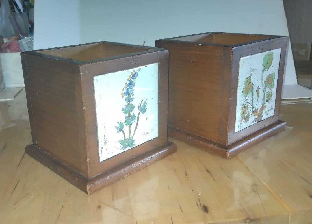 花柄デザイン 木製小物入れ 2個セット