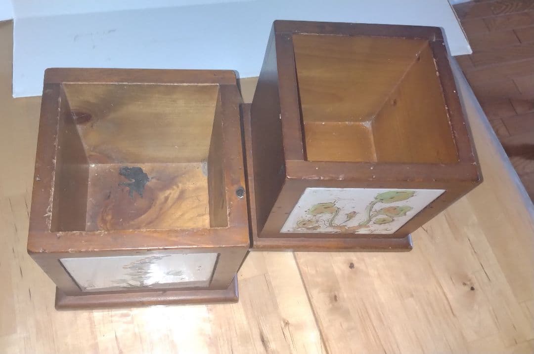 花柄デザイン 木製小物入れ 2個セット