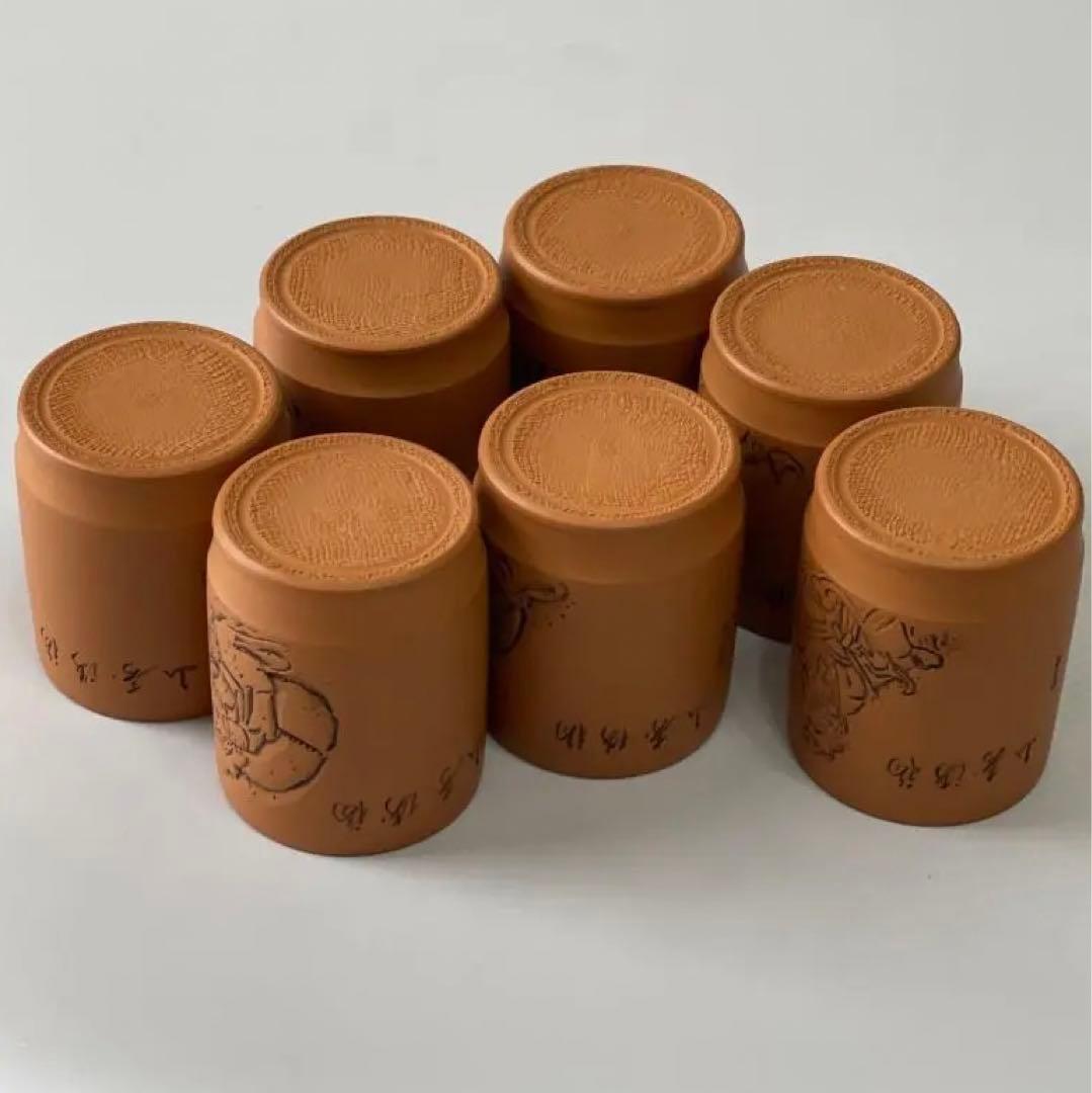 常滑焼　義叟作　伯宝彫り　七福神　急須　湯呑７点セット　茶器　煎茶道具