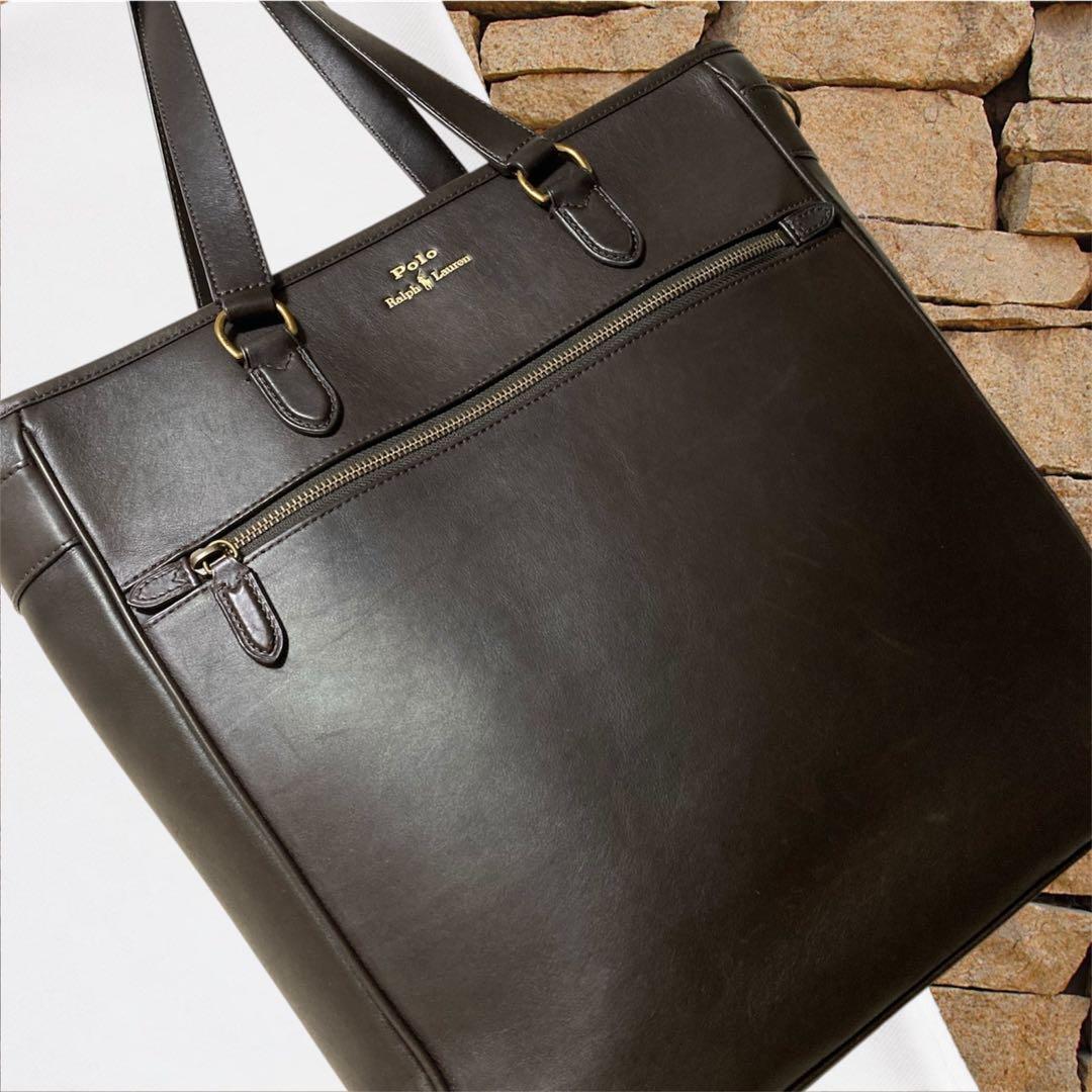 LAUREN RALPH LAUREN ブラウン レザートートバッグ