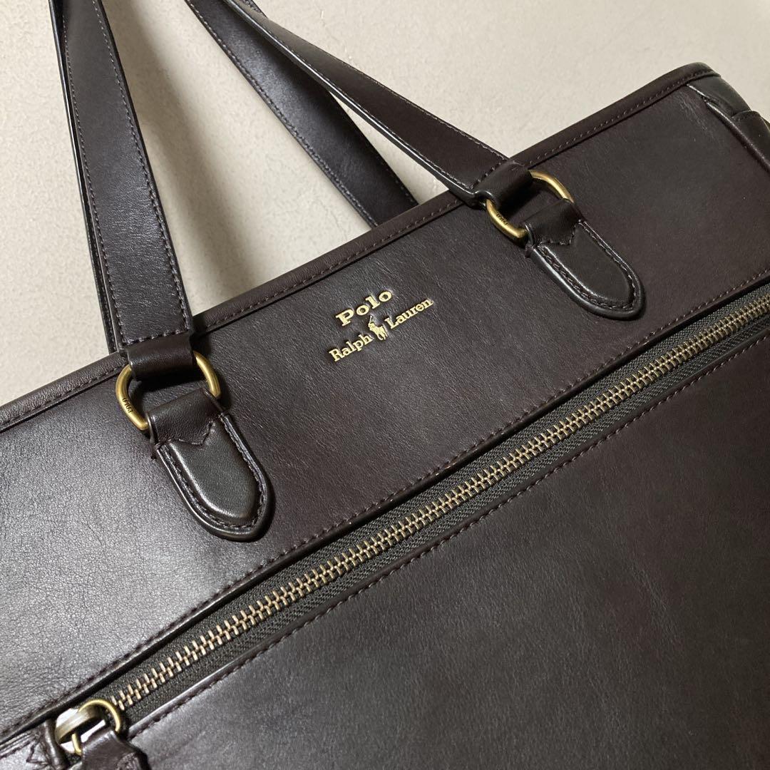 LAUREN RALPH LAUREN ブラウン レザートートバッグ