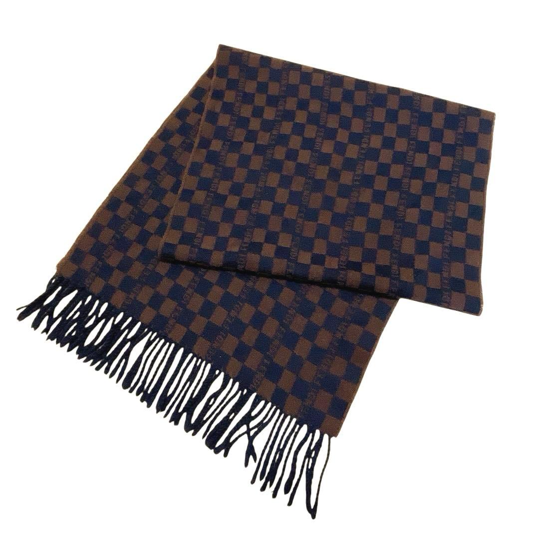 美品 FENDI フェンディ チェック柄 ウール マフラー ストール m487