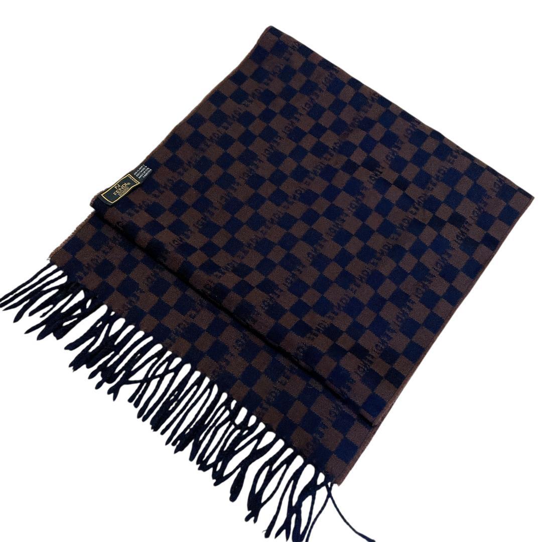 美品 FENDI フェンディ チェック柄 ウール マフラー ストール m487