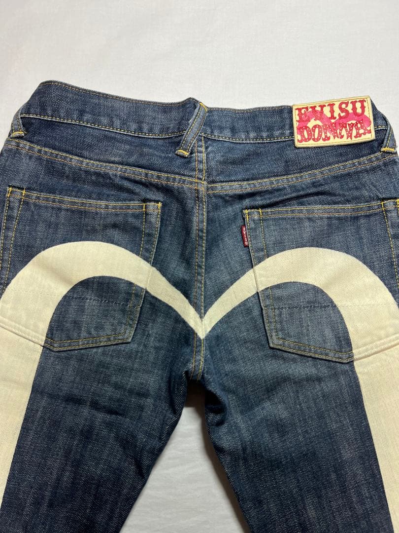 EVISU DONNA 27サイズ　白大黒　ビックカモメ　色落ち加工　ジッパー