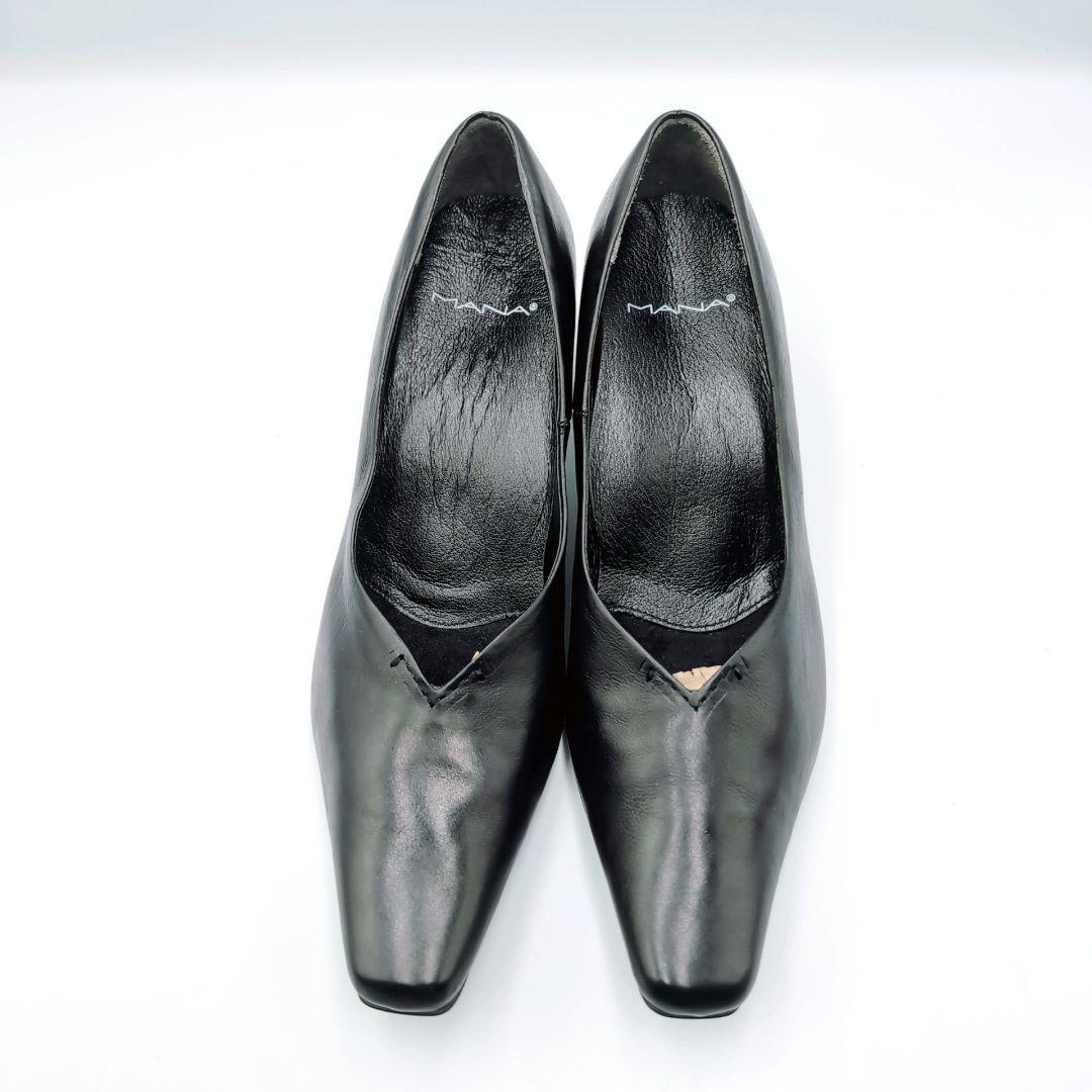 ✨️極美品✨️MANA デザインヒール　ポインテッド　黒　本革　37 Vカット