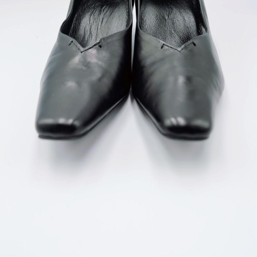 ✨️極美品✨️MANA デザインヒール　ポインテッド　黒　本革　37 Vカット