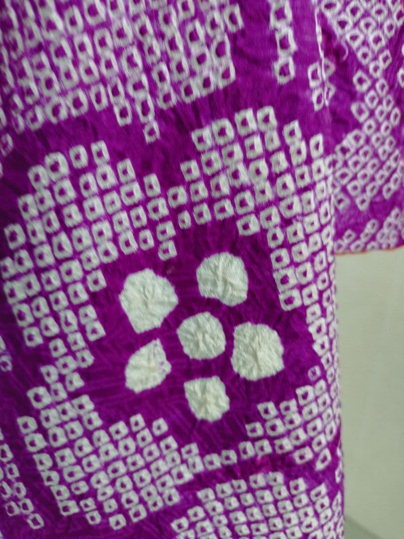 正絹　絞り紫の着物と金の袋帯セット　七五三