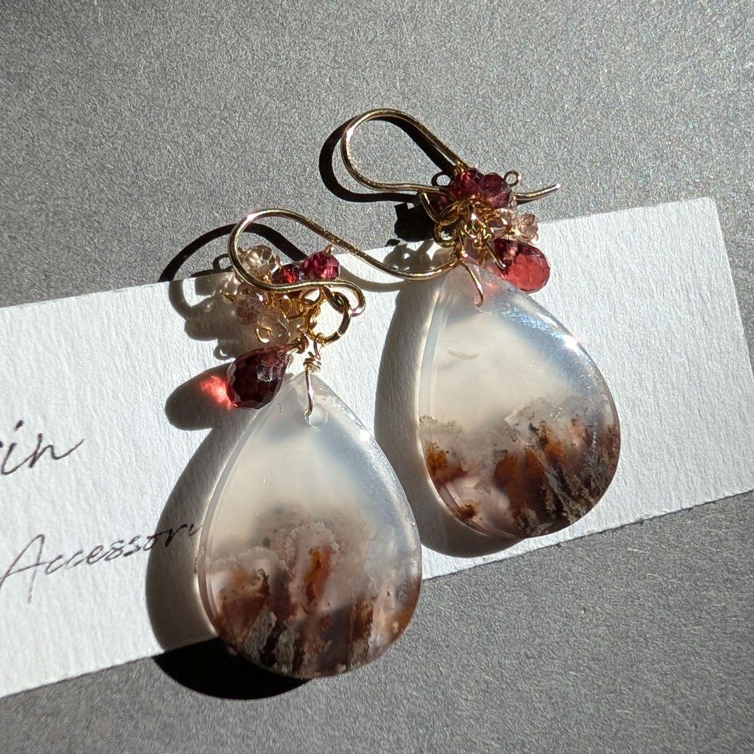 ツナギ様 1点物✧︎レッドプルームアゲート ピアス