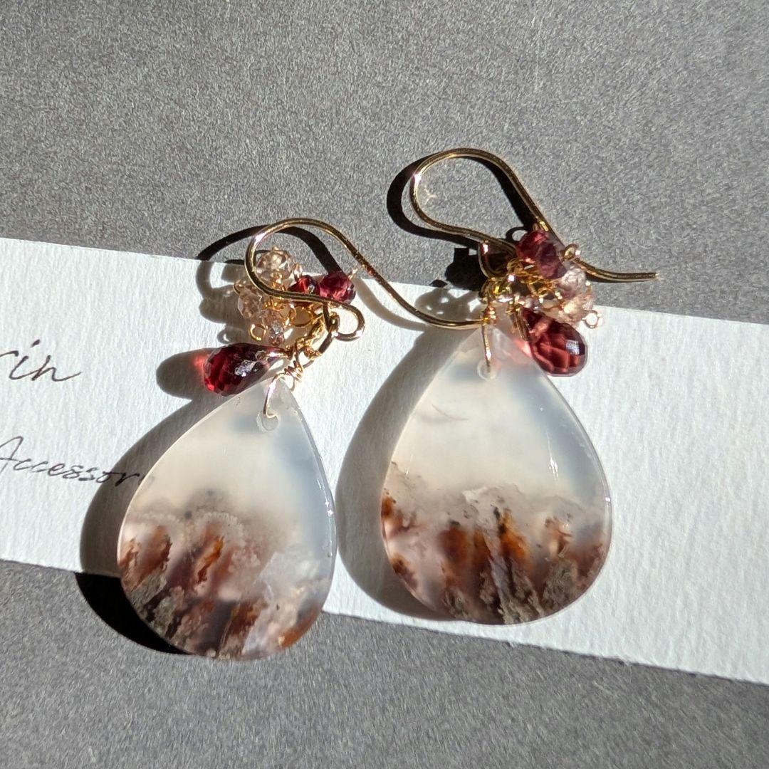 ツナギ様 1点物✧︎レッドプルームアゲート ピアス