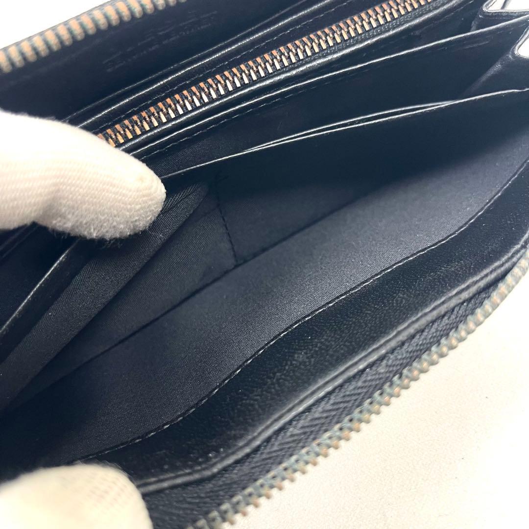 ディーゼル　長財布　ラウンドファスナー　リザード　皮　ロゴプレート　ブラック