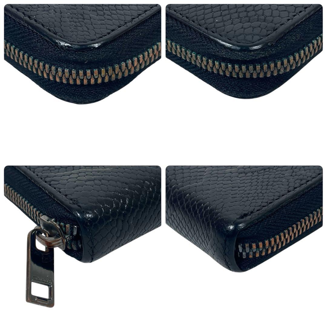 ディーゼル　長財布　ラウンドファスナー　リザード　皮　ロゴプレート　ブラック