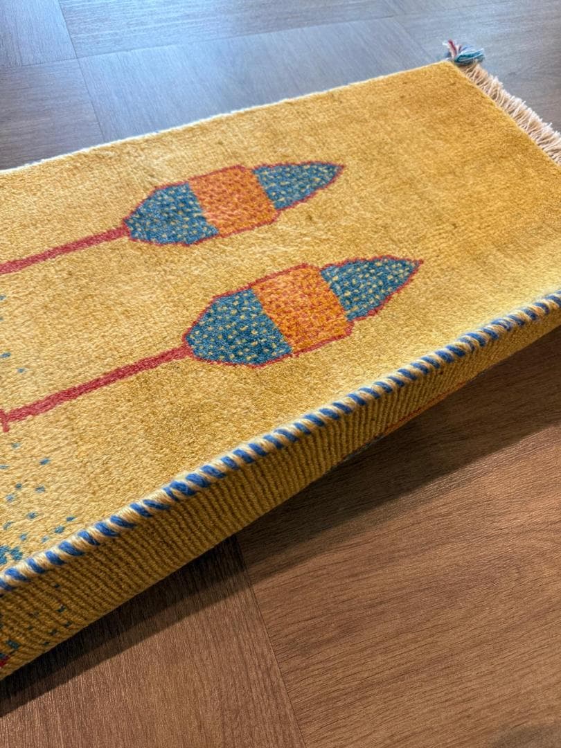 ギャッベ 92x61cm ペルシャ絨毯 手織り ギャベ 玄関マットラグ 絨毯