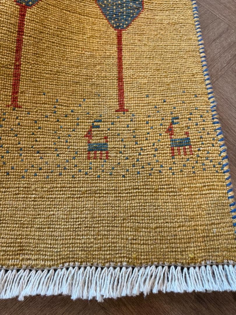 ギャッベ 92x61cm ペルシャ絨毯 手織り ギャベ 玄関マットラグ 絨毯