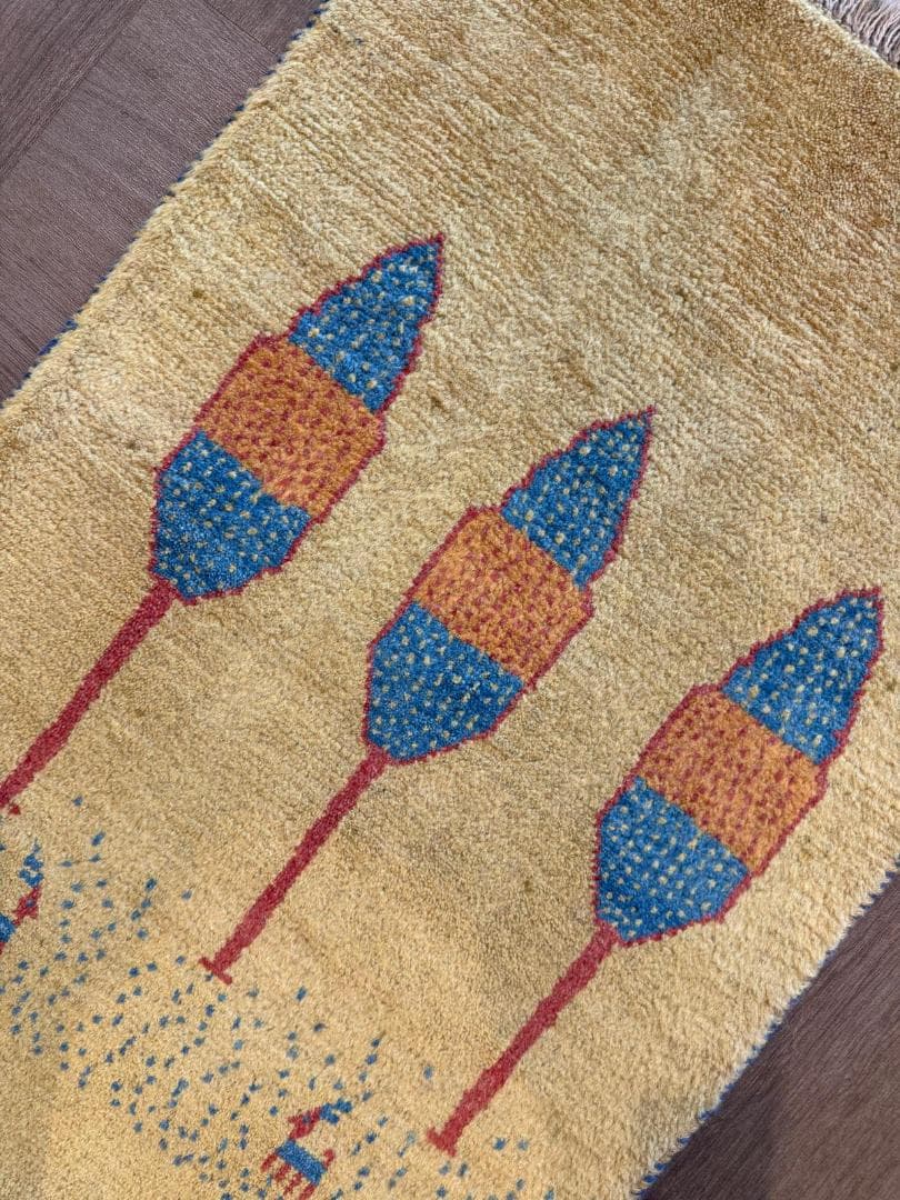 ギャッベ 92x61cm ペルシャ絨毯 手織り ギャベ 玄関マットラグ 絨毯