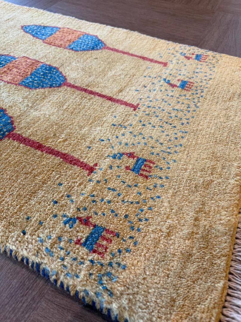ギャッベ 92x61cm ペルシャ絨毯 手織り ギャベ 玄関マットラグ 絨毯