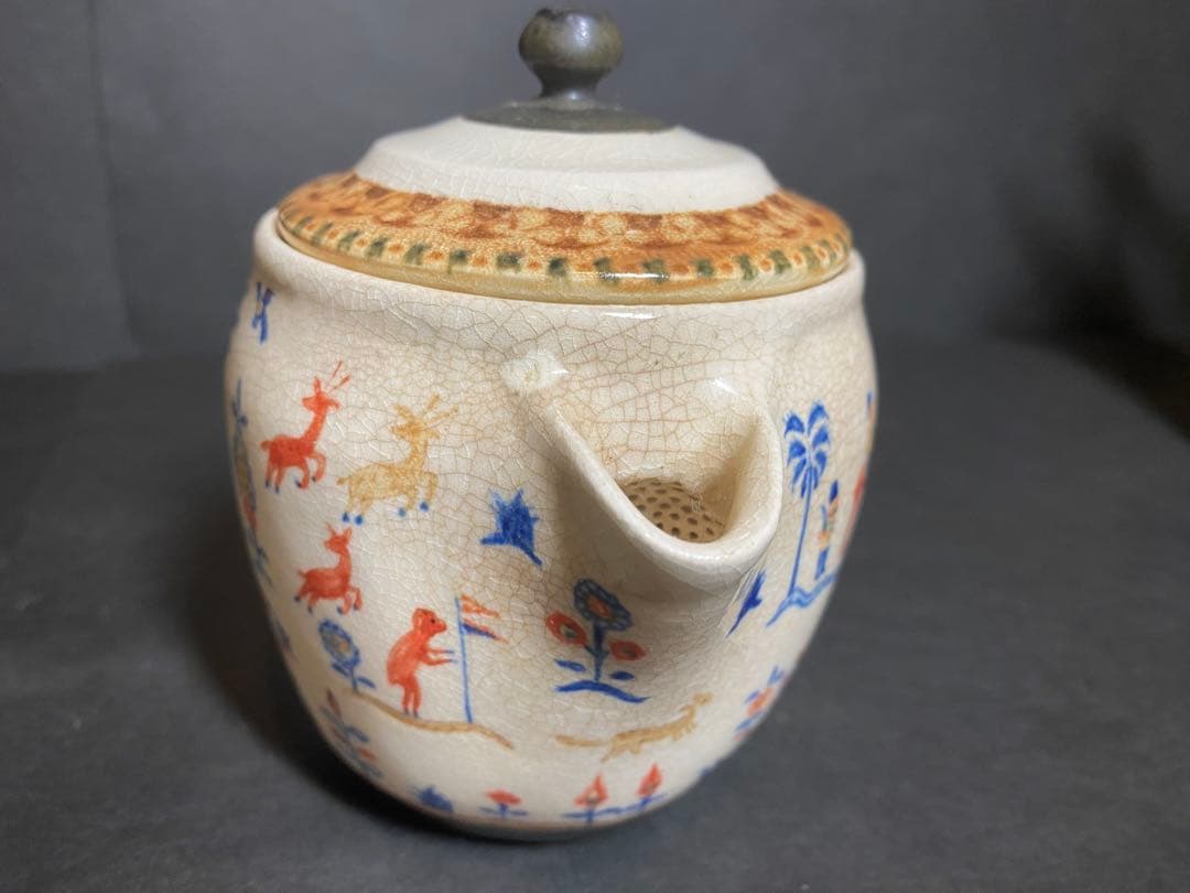 升たか 色絵百鹿紋 ポット小 ペルシャ柄小皿付