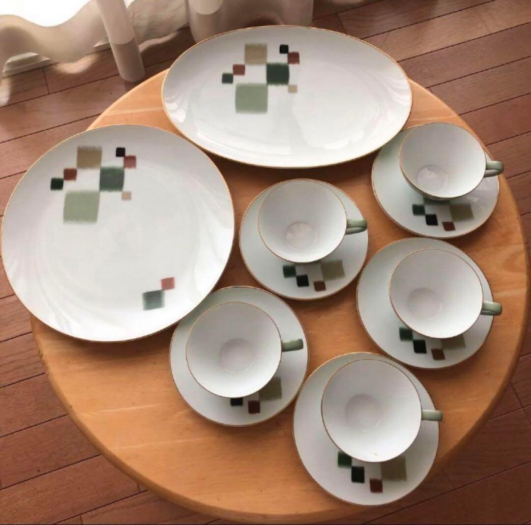 プレミアノリタケ　絣　カップ＆兼用ソーサー 大皿オーバル皿セット　昭和レトロ