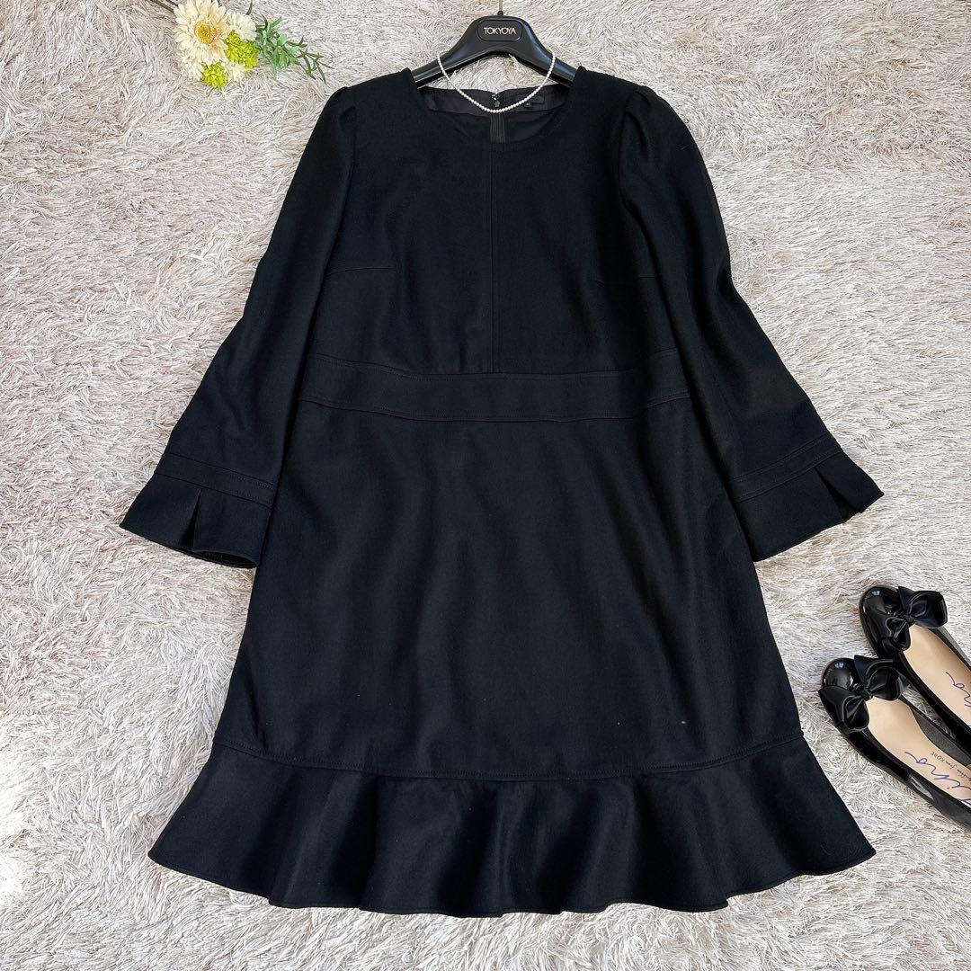極美品✨トゥービーシック 大きめサイズ フリル ウール ワンピース 黒 46