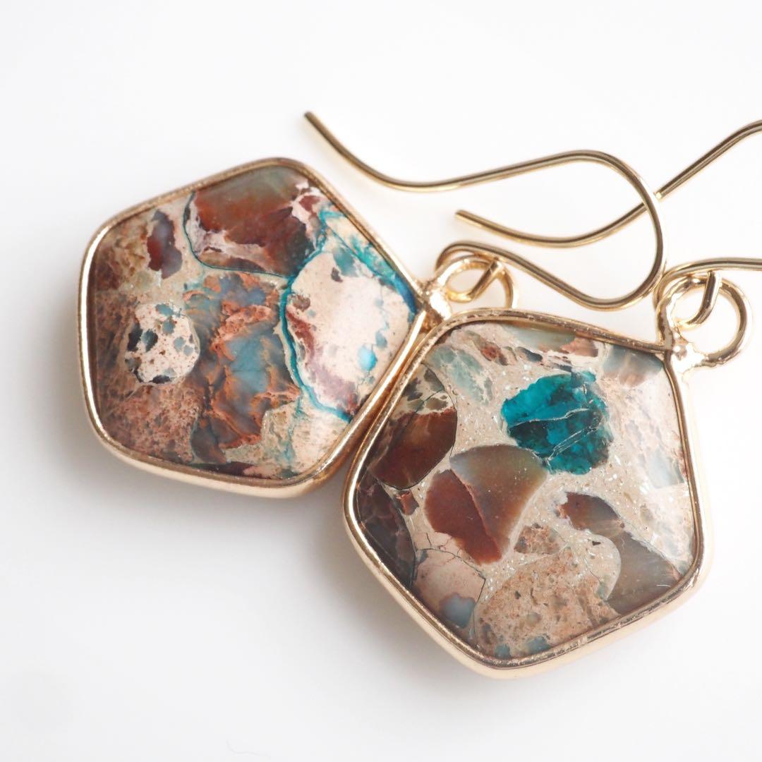 【Ruby】No.4 ピカソコッパー枠留ペアシェイプピアス