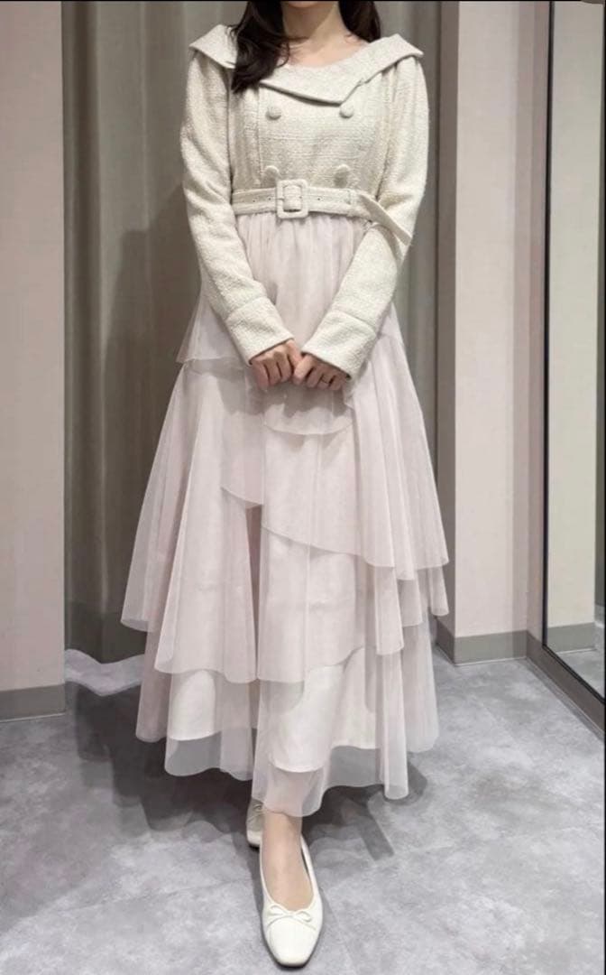 An MILLE チュールドッキングツイードワンピース アンミール