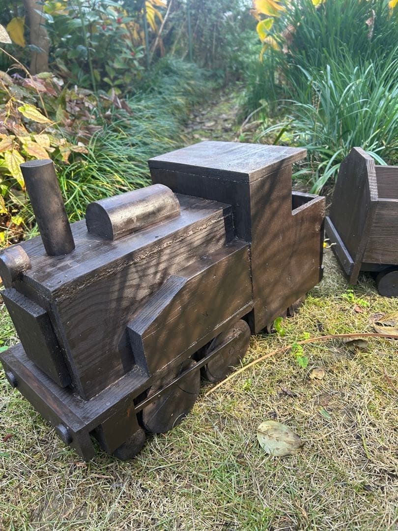 ガーデン汽車　フラワーポット　木製2連結　SALE