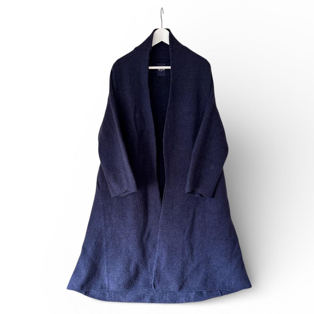 45Rフォーティファイブアール　ウールアルパカカウチンニットコート　ダークブルー