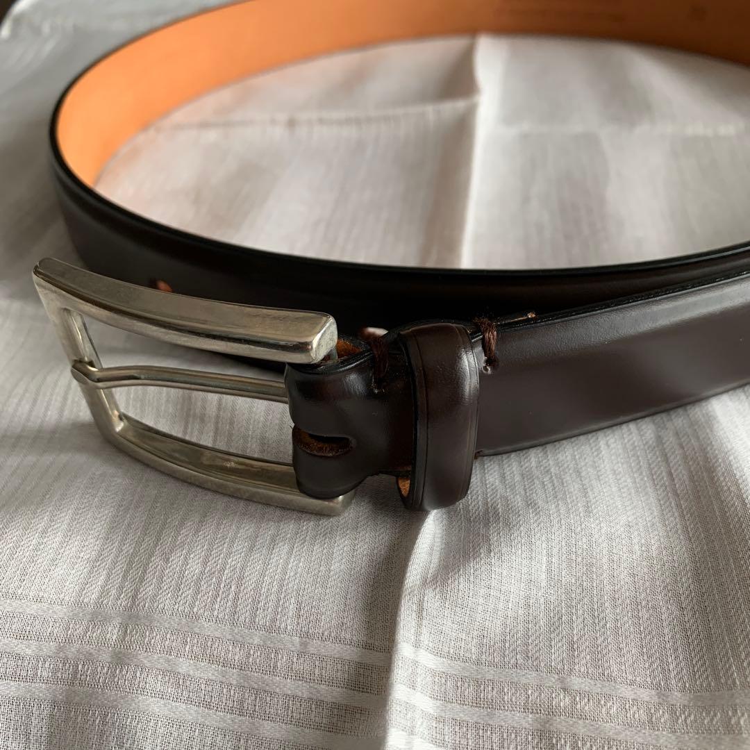 未使用品 GLEN カーフレザー ベルト ダークブラウン 32