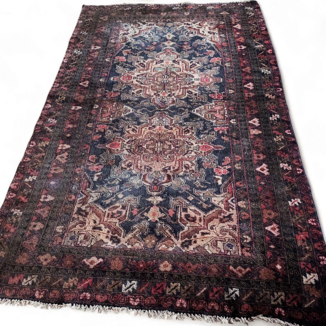 【ヴィンテージ】 経年変化の美しい バルーチ ラグ トライバル ネイビー レッド