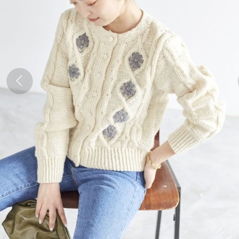 【LOQUI】SLOBE別注 フラワー刺繍ニットカーディガン　アイボリー