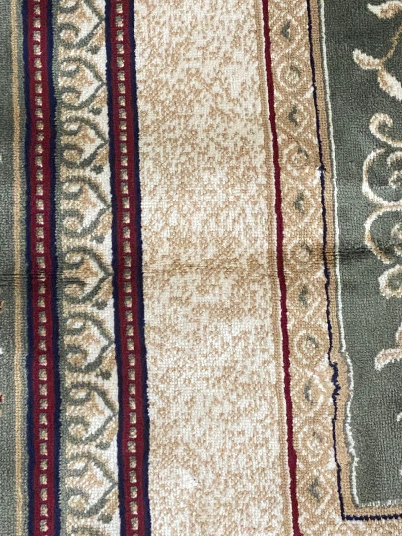 希少 ヴィンテージ♦️高級 ゼラビ ラグ♦️ビスコース100%♦️絹♦️グリーン♦️送料込