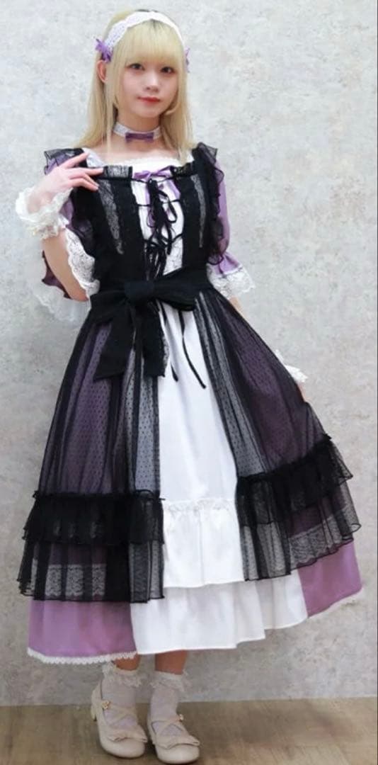 axes femme kawaiiドットチュールエプロン（クロ）