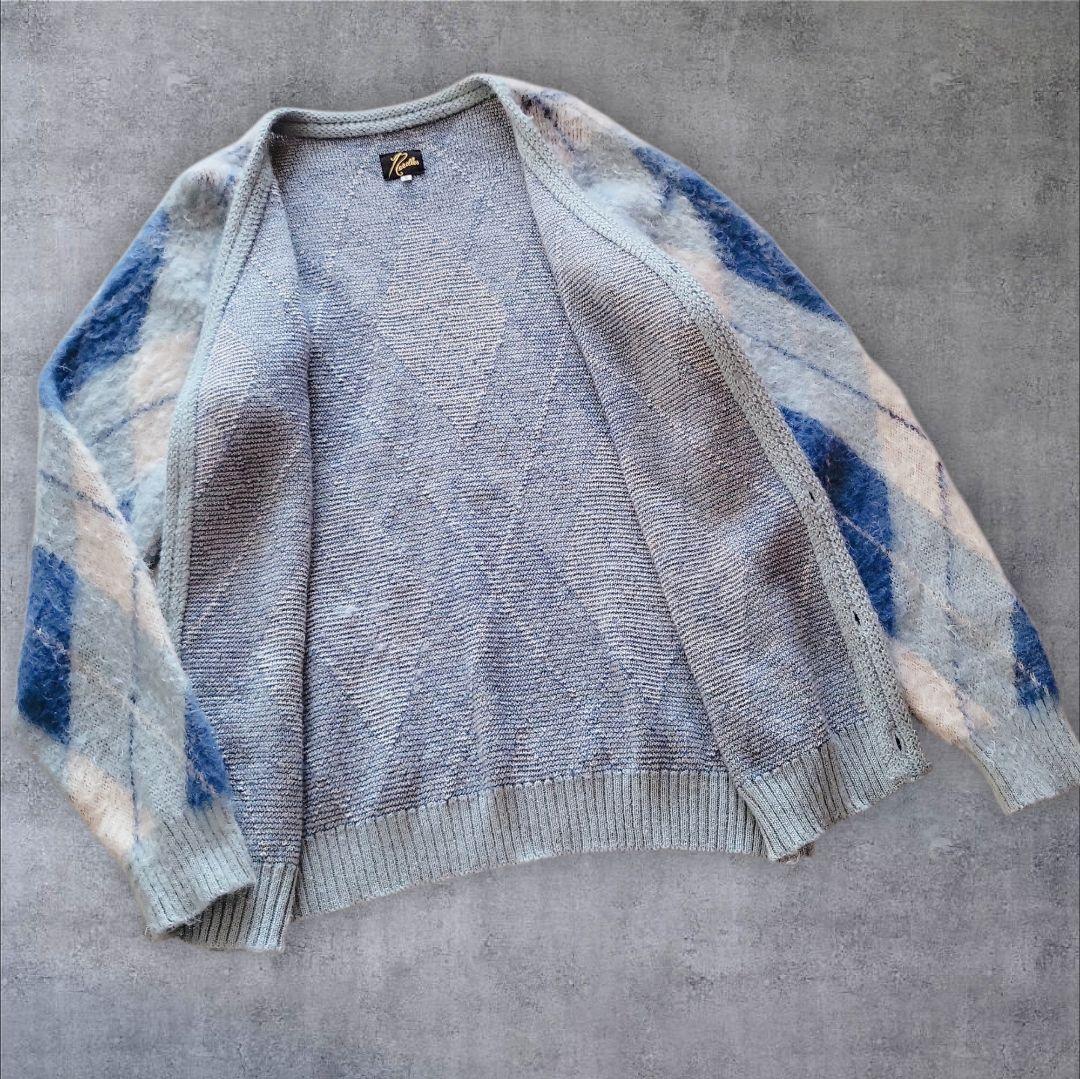Needlesニードルスアーガイル柄モヘヤ混カーディガンSブルー