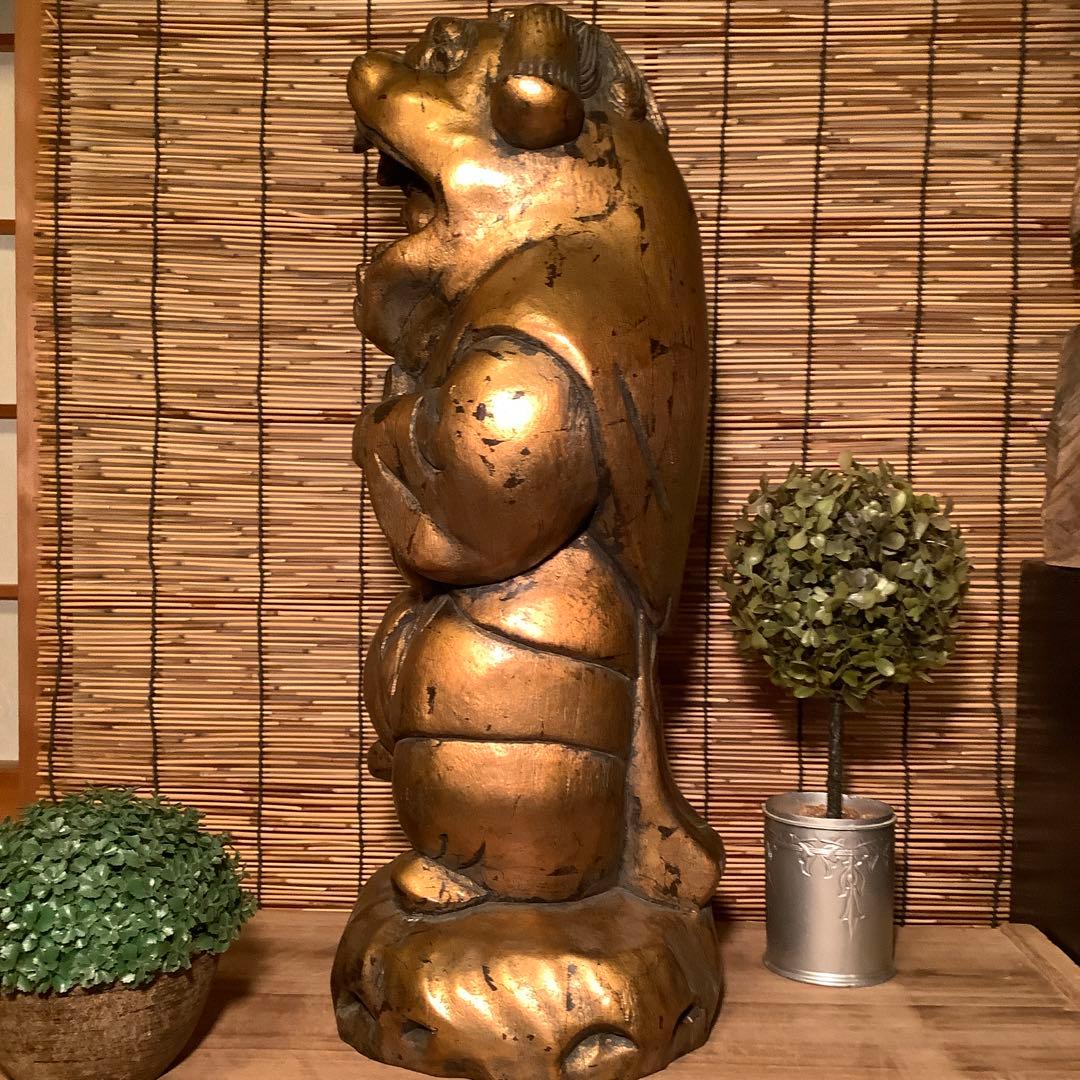 明治・伊勢大黒舞「獅子被大黒天」伊勢神宮・獅子頭・祝事・財福・特大金彩木彫・奉納