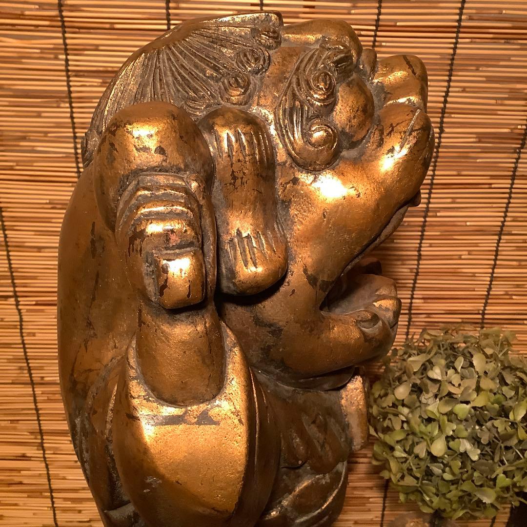 明治・伊勢大黒舞「獅子被大黒天」伊勢神宮・獅子頭・祝事・財福・特大金彩木彫・奉納