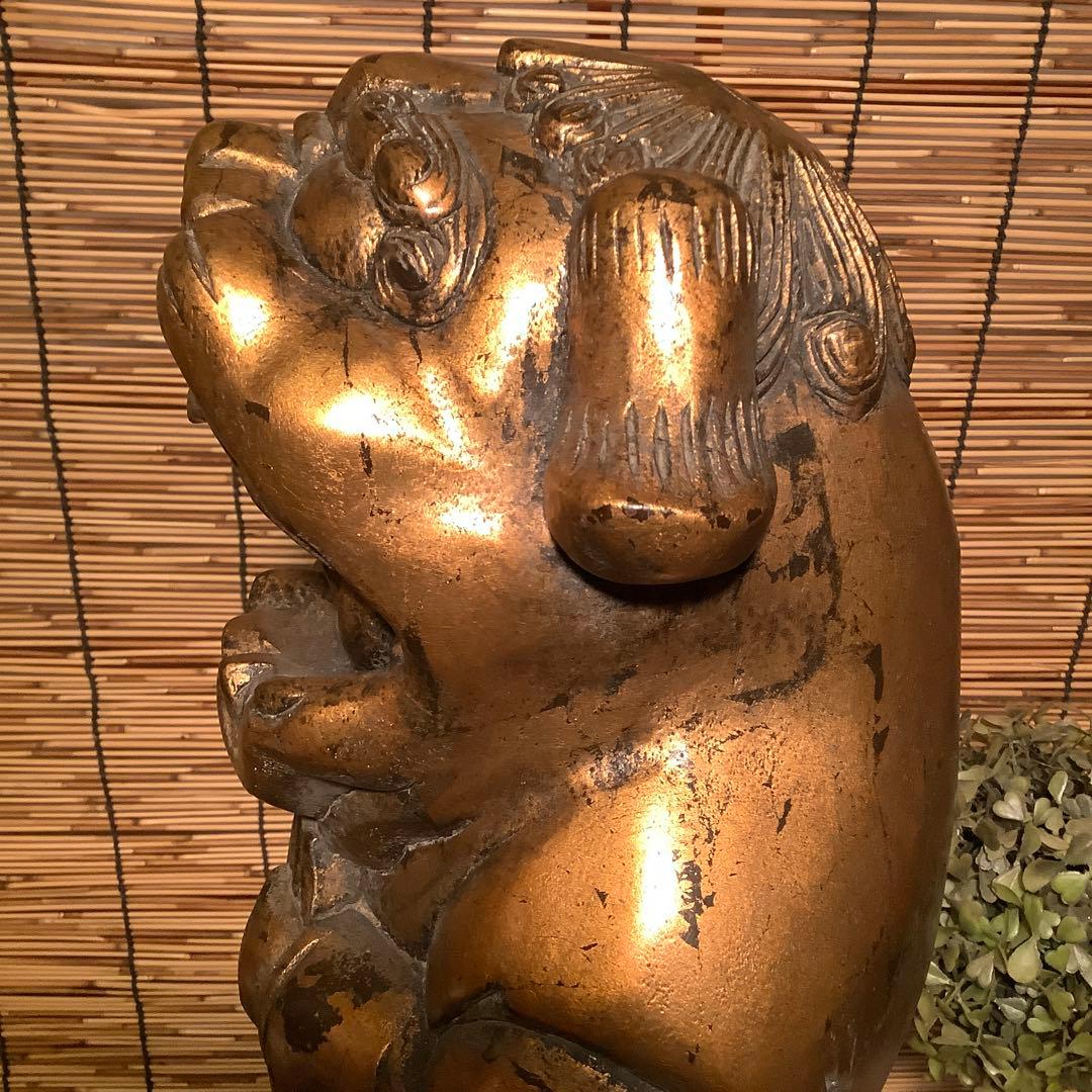 明治・伊勢大黒舞「獅子被大黒天」伊勢神宮・獅子頭・祝事・財福・特大金彩木彫・奉納